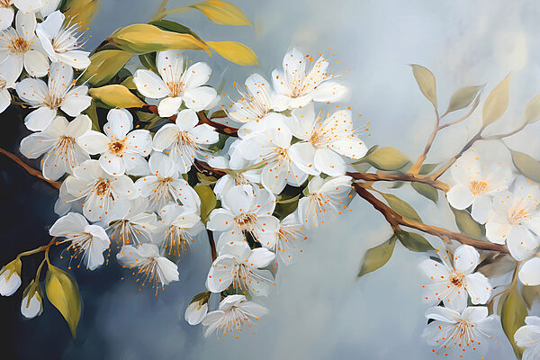 White flowers on a branch White flowers on a branch