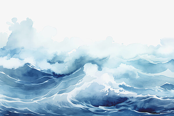 Watercolor of waves and clouds Watercolor of waves and clouds