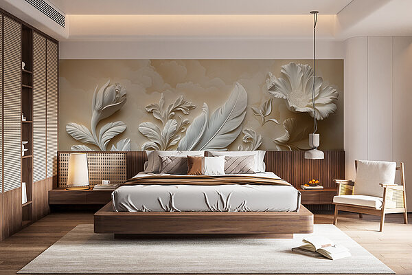 White floral design on a wall w01355pib11r 600x400 - White floral design on a wall