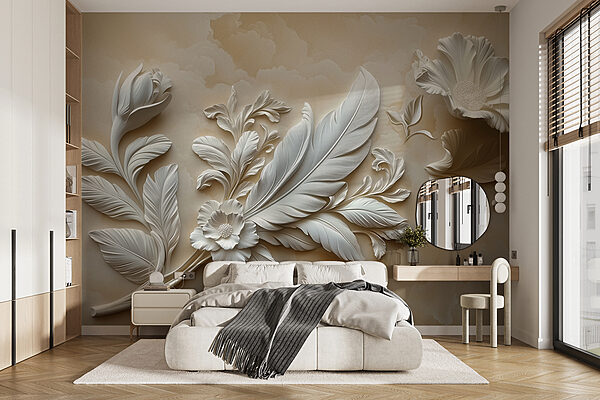 White floral design on a wall w01355pib1r 600x400 - White floral design on a wall