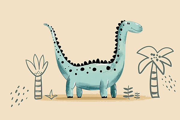 Cartoon dinosaur with plants and leaves Cartoon dinosaur with plants and leaves