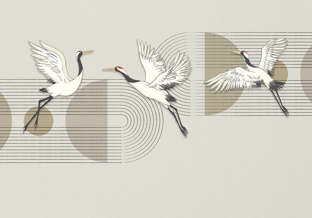 Group of birds flying over music notes Group of birds flying over music notes