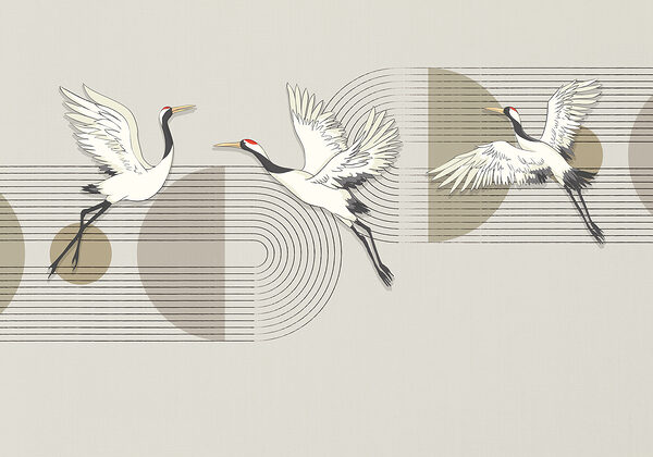 Group of birds flying over music notes Group of birds flying over music notes