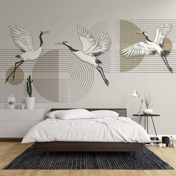 Group of birds flying over music notes Group of birds flying over music notes