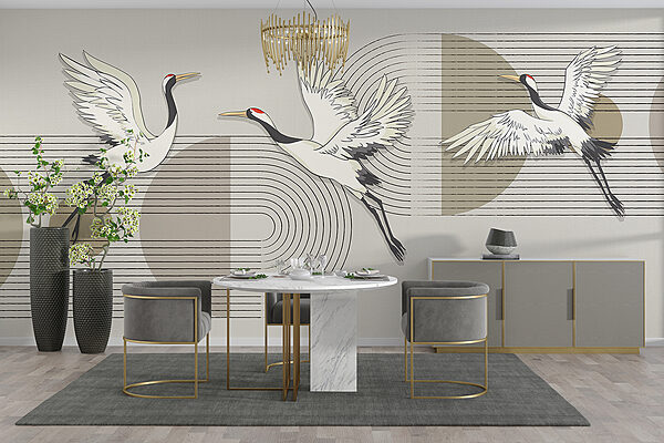 Group of birds flying over music notes Group of birds flying over music notes