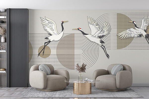 Group of birds flying over music notes Group of birds flying over music notes