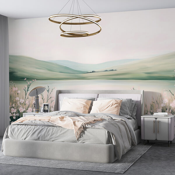 Painting of a lake with flowers Painting of a lake with flowers