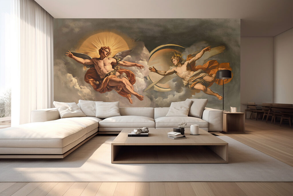 Painting of angels in the sky