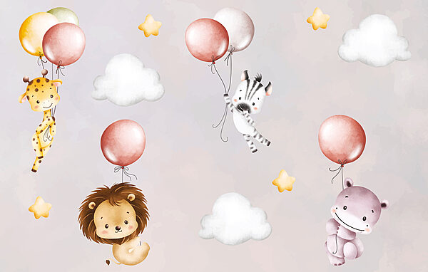Wallpaper with animals and balloons Wallpaper with animals and balloons
