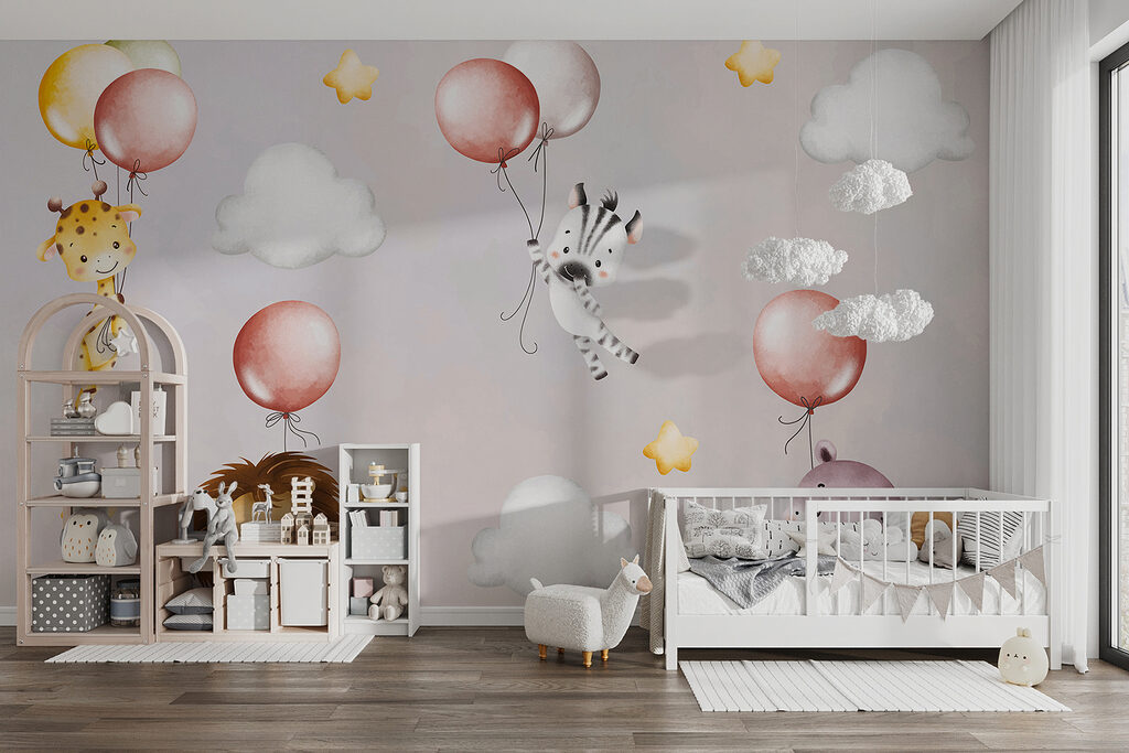 Wallpaper with animals and balloons Wallpaper with animals and balloons