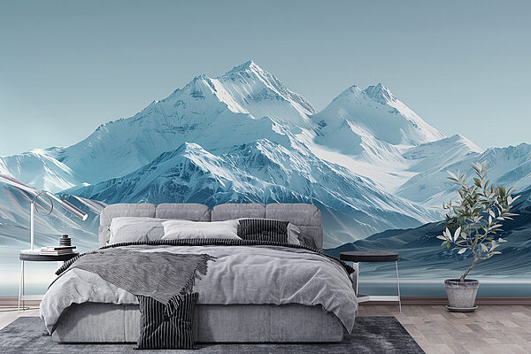 Snowy mountain range with a body of water Snowy mountain range with a body of water