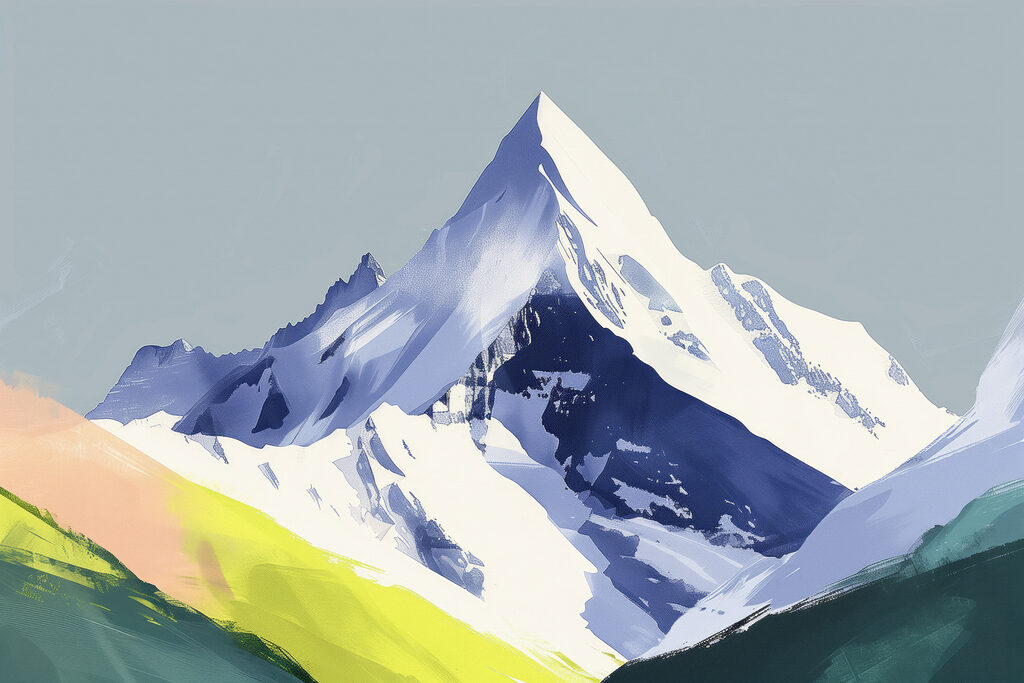 Mountain with snow and green hills Mountain with snow and green hills