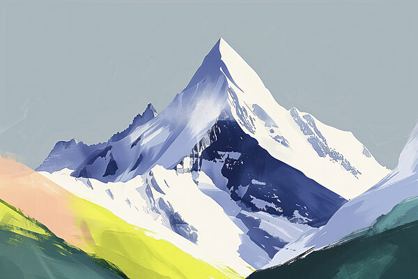 Mountain with snow and green hills Mountain with snow and green hills