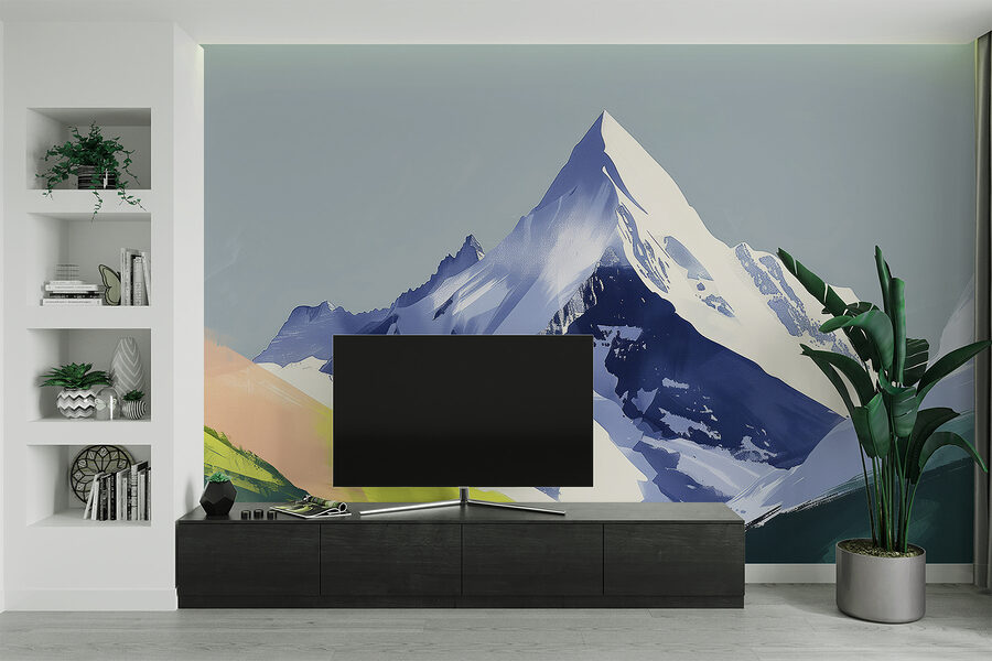 Mountain with snow and green hills Mountain with snow and green hills