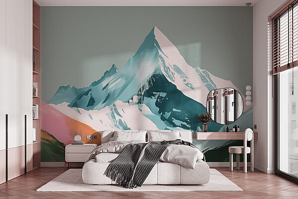 Mountain with snow and green hills