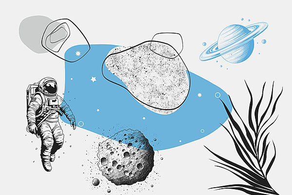 Drawing of an astronaut running in space Drawing of an astronaut running in space