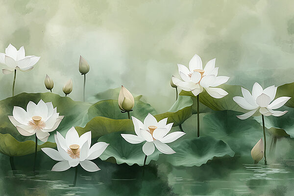 Group of white flowers and green leaves Group of white flowers and green leaves