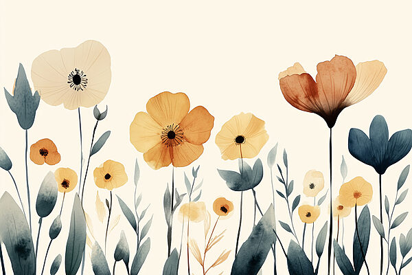 Group of flowers with leaves Group of flowers with leaves