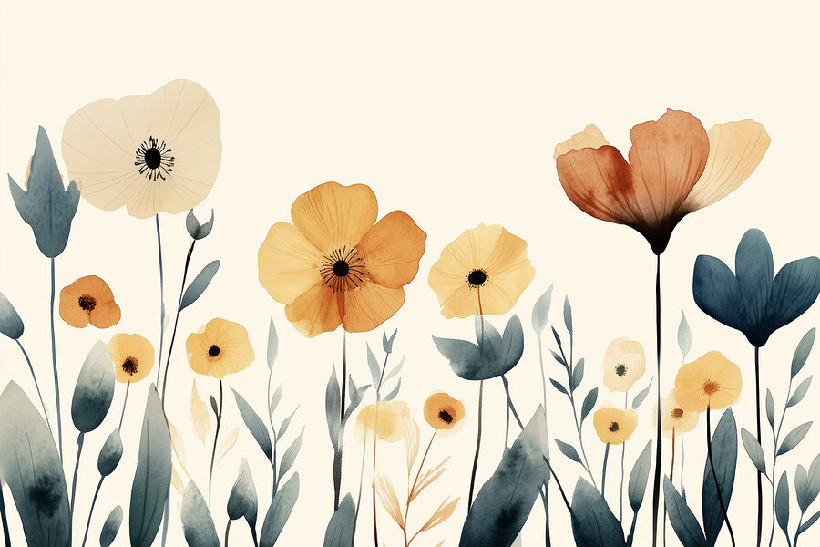 Group of flowers with leaves