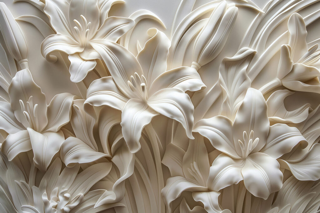 White flower sculpture on a wall White flower sculpture on a wall