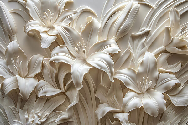 White flower sculpture on a wall White flower sculpture on a wall