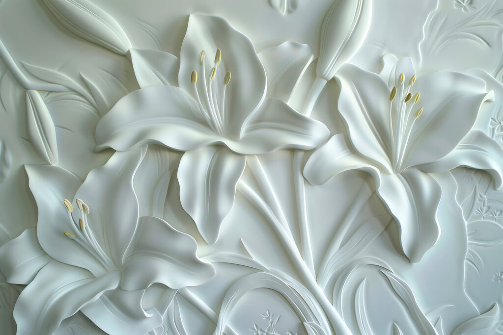 White flower carving on a wall White flower carving on a wall