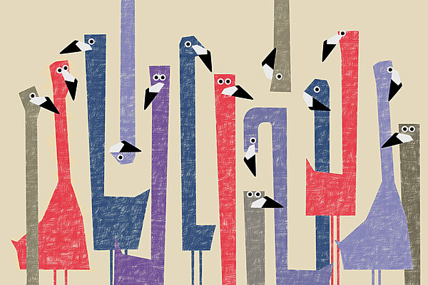 Group of birds with different colored shapes Group of birds with different colored shapes