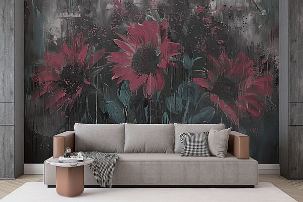 Painting of flowers on a wall Painting of flowers on a wall