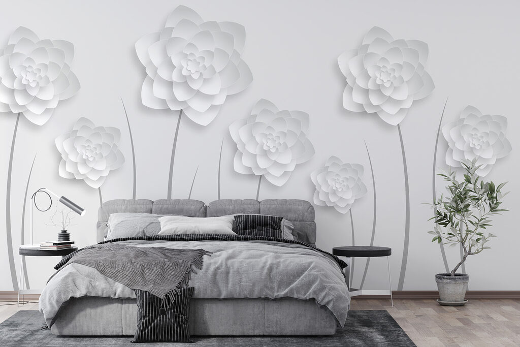 White paper flowers on a white background