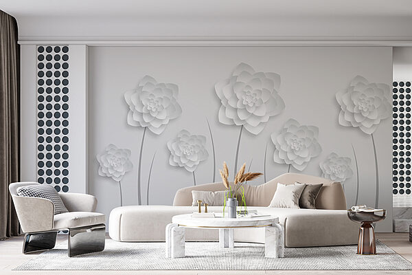 White paper flowers on a white background White paper flowers on a white background