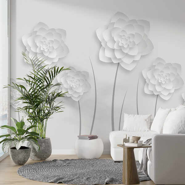 White paper flowers on a white background White paper flowers on a white background