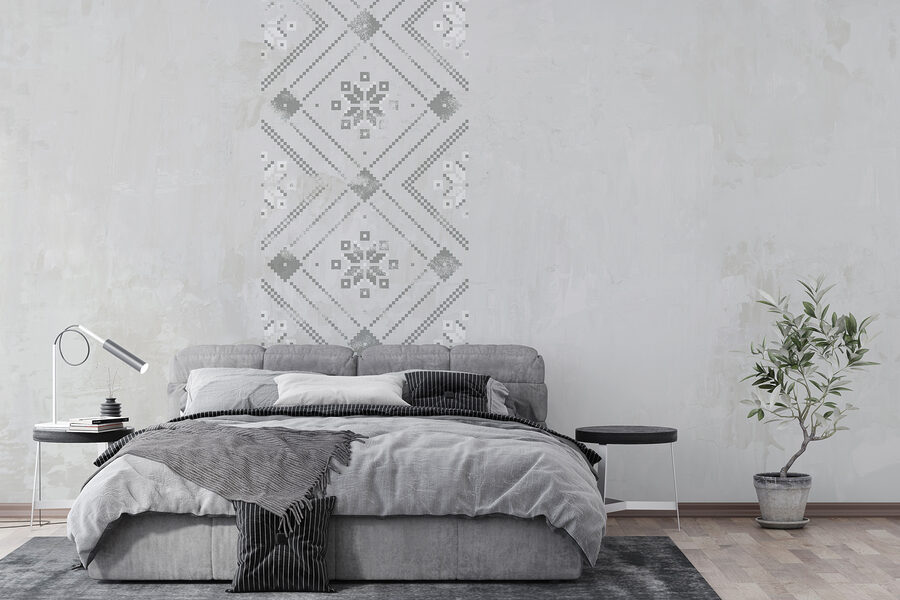 Grey and white pattern on a white surface