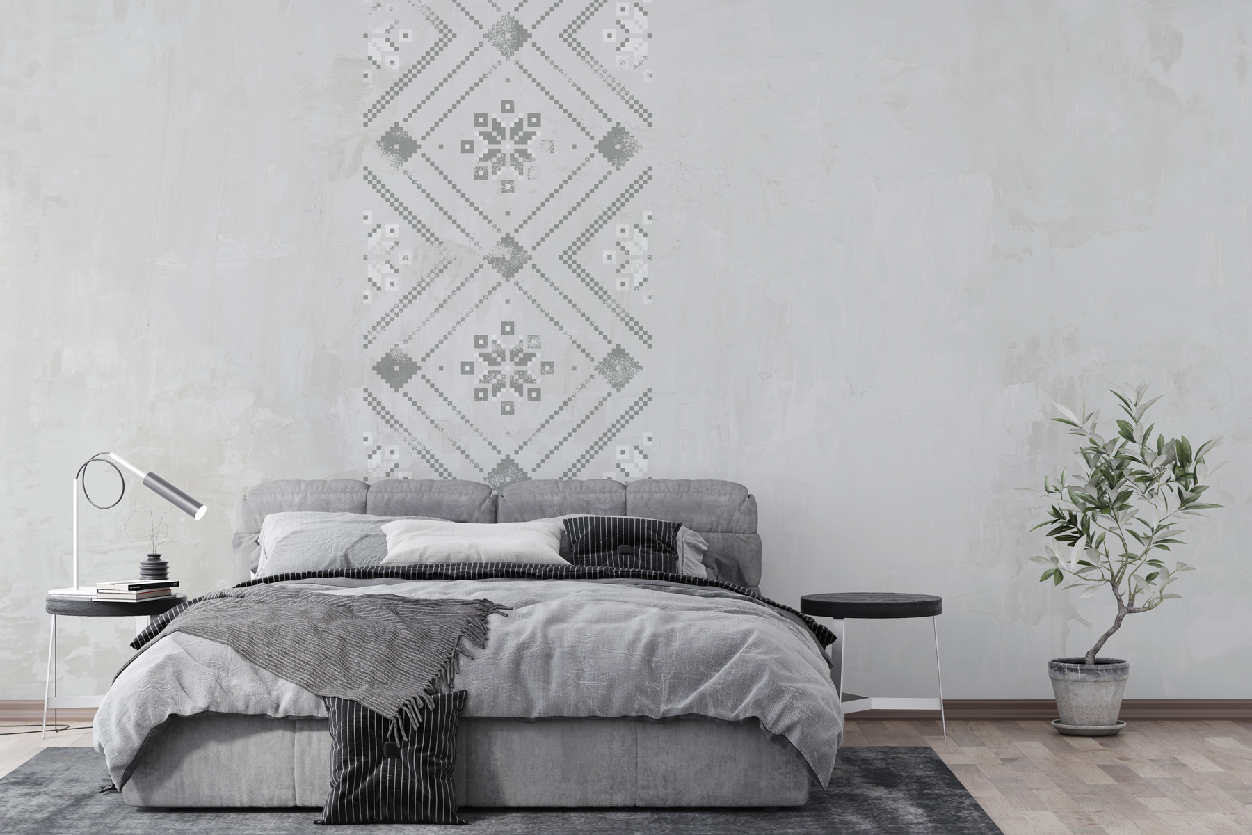 Grey and white pattern on a white surface