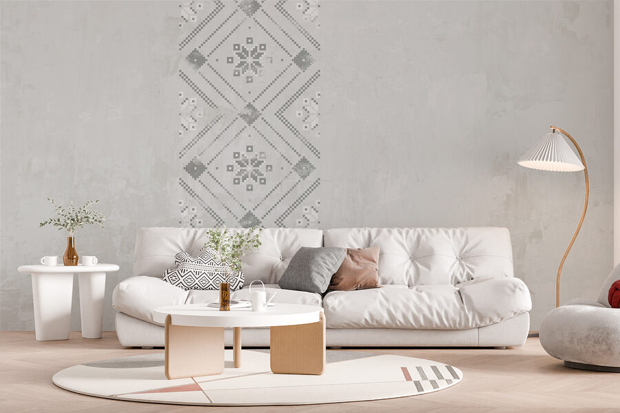 Grey and white pattern on a white surface