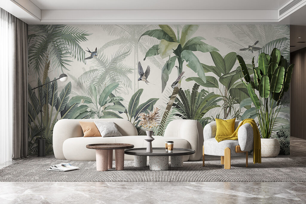Wallpaper with a tropical forest Wallpaper with a tropical forest