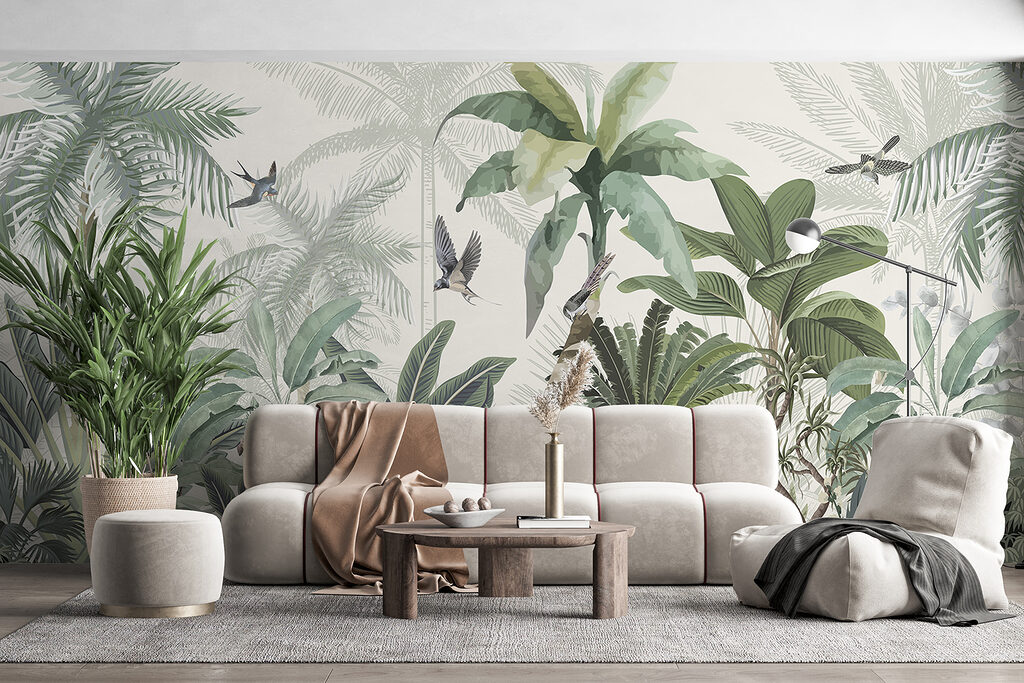 Wallpaper with a tropical forest Wallpaper with a tropical forest