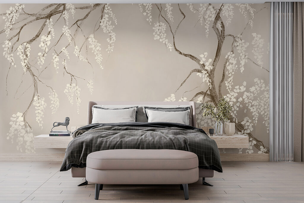 Tree branch with white flowers