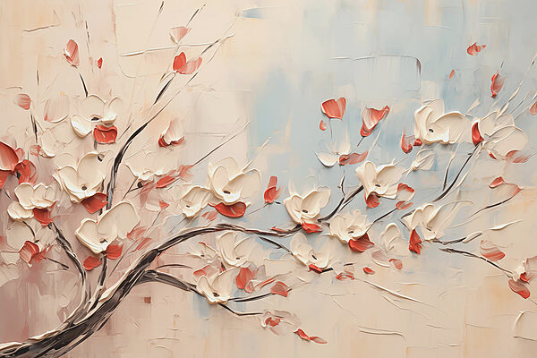 Painting of a tree with white flowers Painting of a tree with white flowers