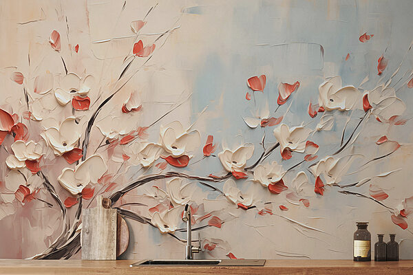 Painting of a tree with white flowers Painting of a tree with white flowers