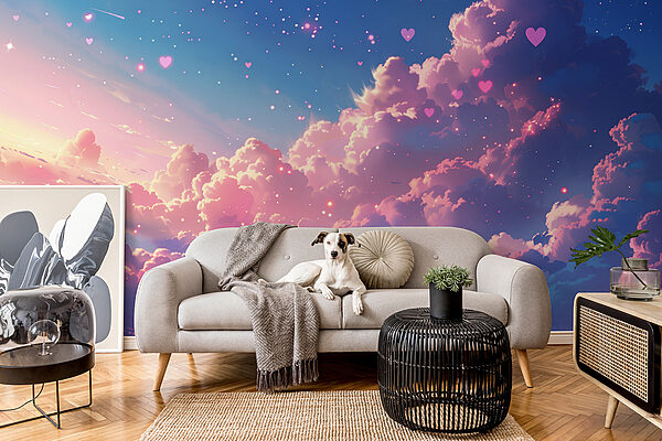 Colorful sky with clouds and hearts Colorful sky with clouds and hearts