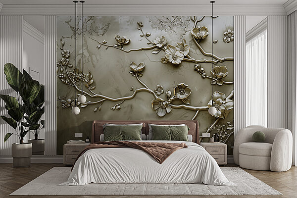 Wall with flowers and branches Wall with flowers and branches
