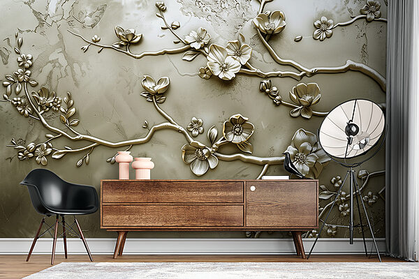 Wall with flowers and branches Wall with flowers and branches