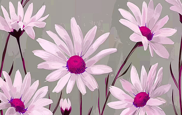 Group of white flowers with purple center Group of white flowers with purple center
