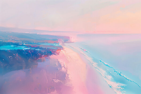 Beach with a pink and blue sky Beach with a pink and blue sky