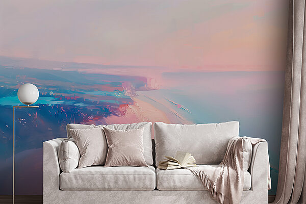 Beach with a pink and blue sky Beach with a pink and blue sky