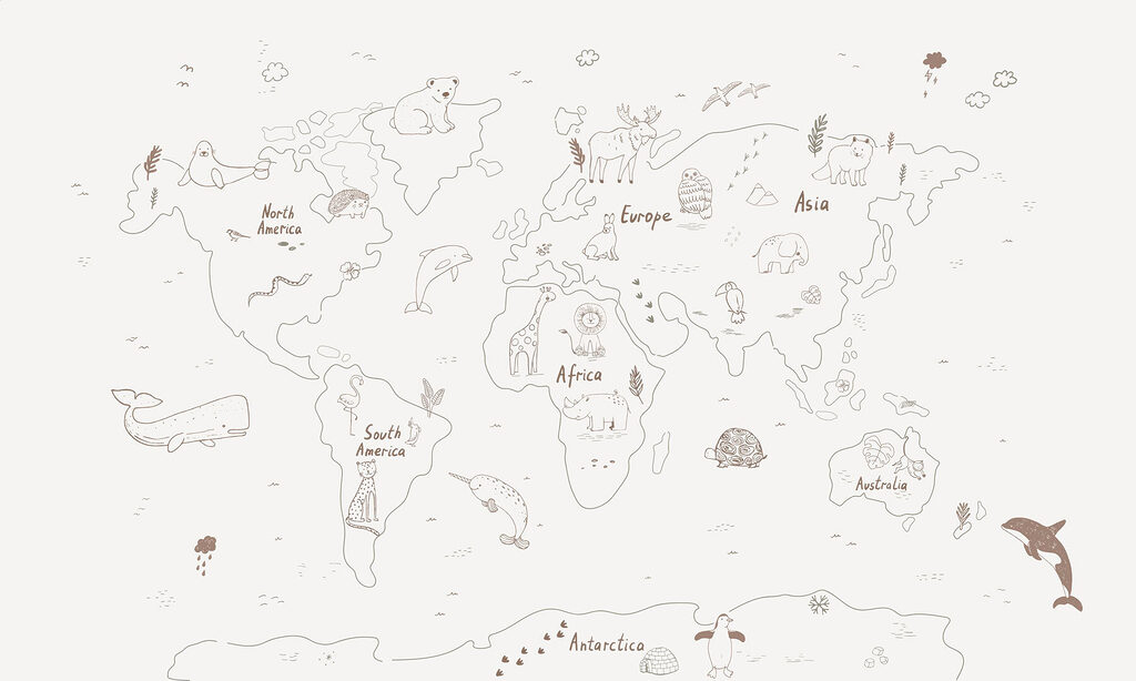 Map of the world with animals Map of the world with animals