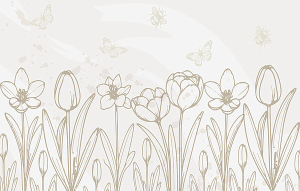 Line drawing of flowers and butterflies Line drawing of flowers and butterflies