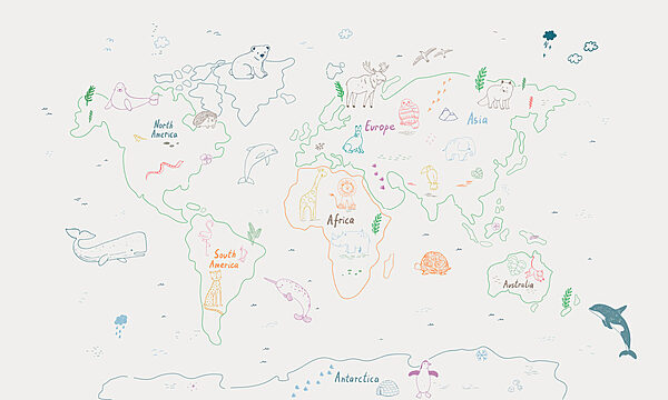 Map of the world with animals and text Map of the world with animals and text