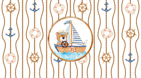 Watercolor painting of a bear on a boat Watercolor painting of a bear on a boat