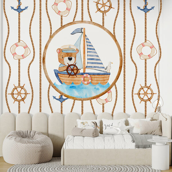 Watercolor painting of a bear on a boat Watercolor painting of a bear on a boat